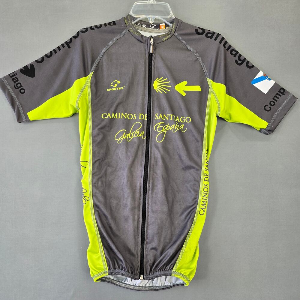 Sportex Gray Cycling Shirt Caminos De Santiago Short Sleeve Full Zip Men Size M
